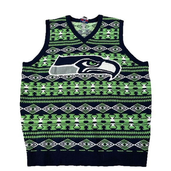 NFL Other - NFL Seattle Seahawks Ugly Sweater Vest Men’s Large Knit Holiday Large Logo